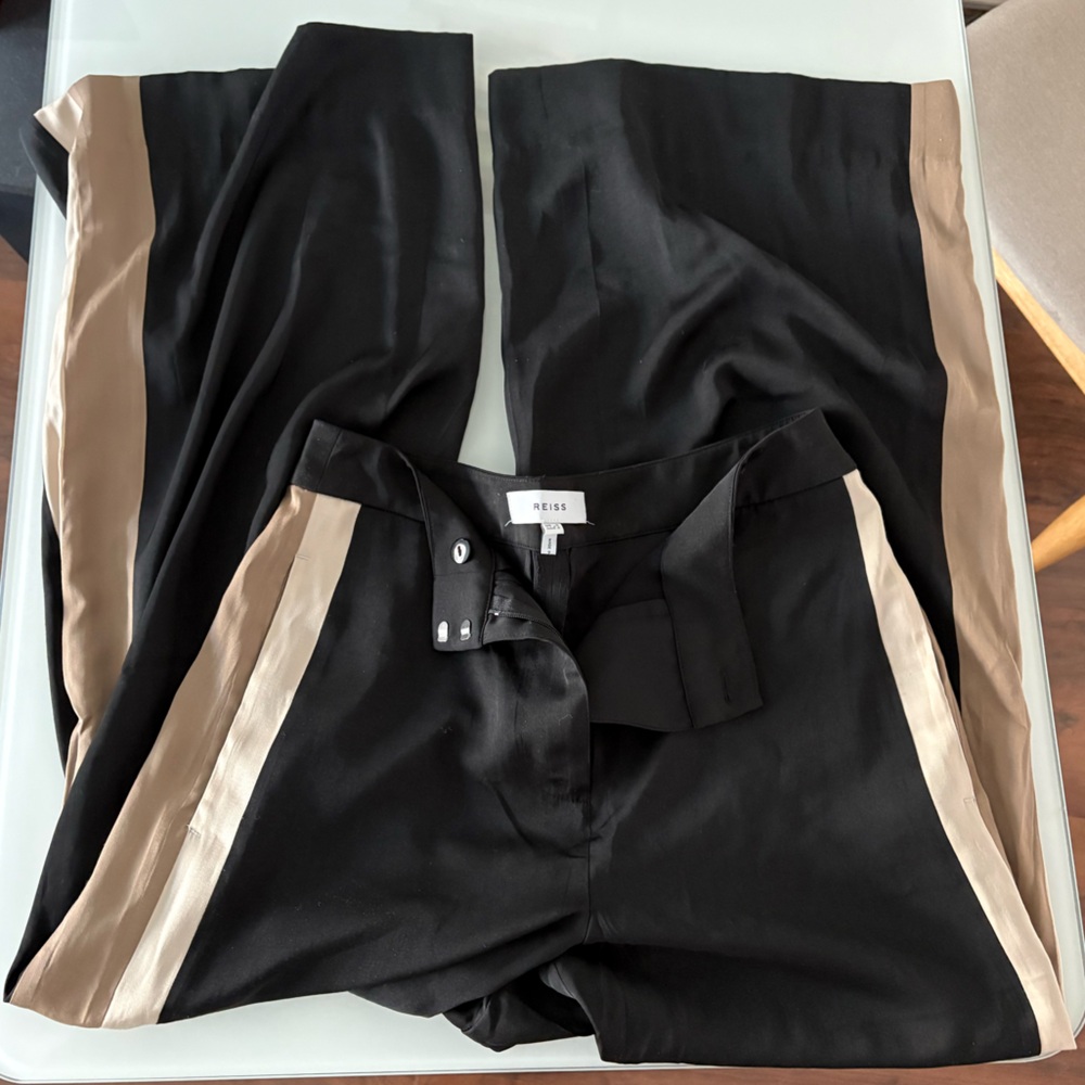Reiss Black Trousers with Beige Side Stripe